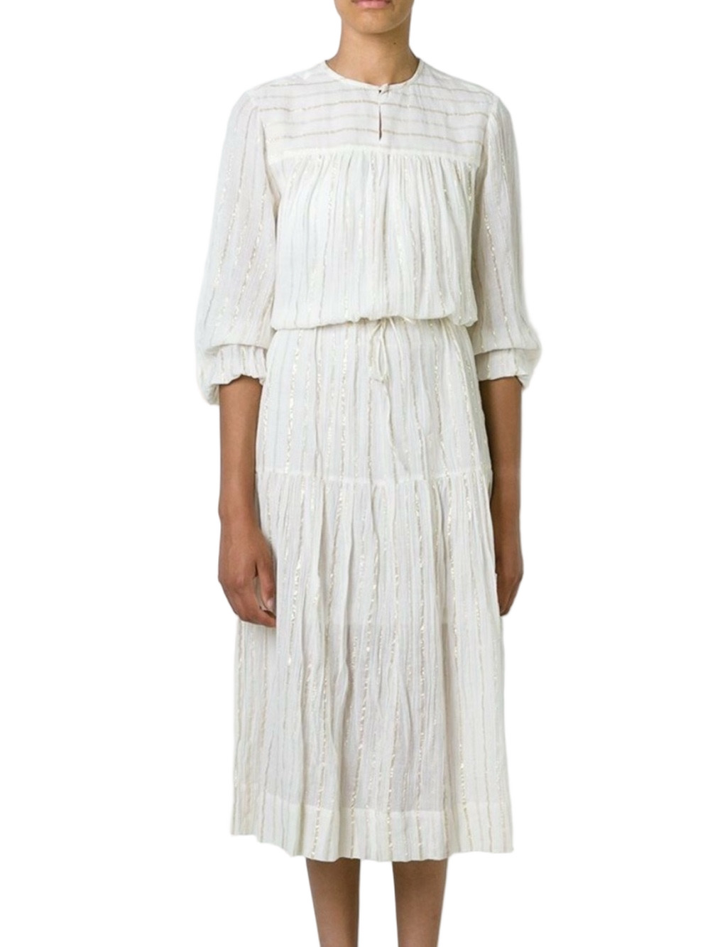 Isabel Marant Étoile Cream Gold Metallic Stripe Maxi Dress Boho Luxe size S